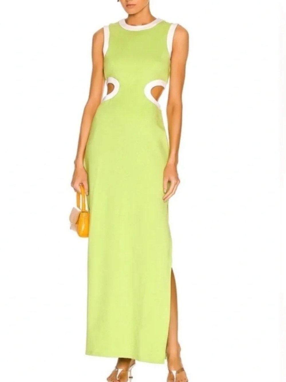 STAUD Dolce Cutout Knit Maxi Dress Lime Green White Trim Size Medium